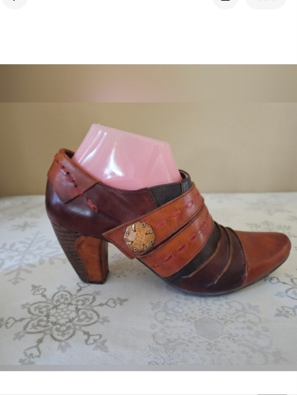 L' Artiste Spring Step Wonderous Heels Leather Western Brown Boho Sz 40